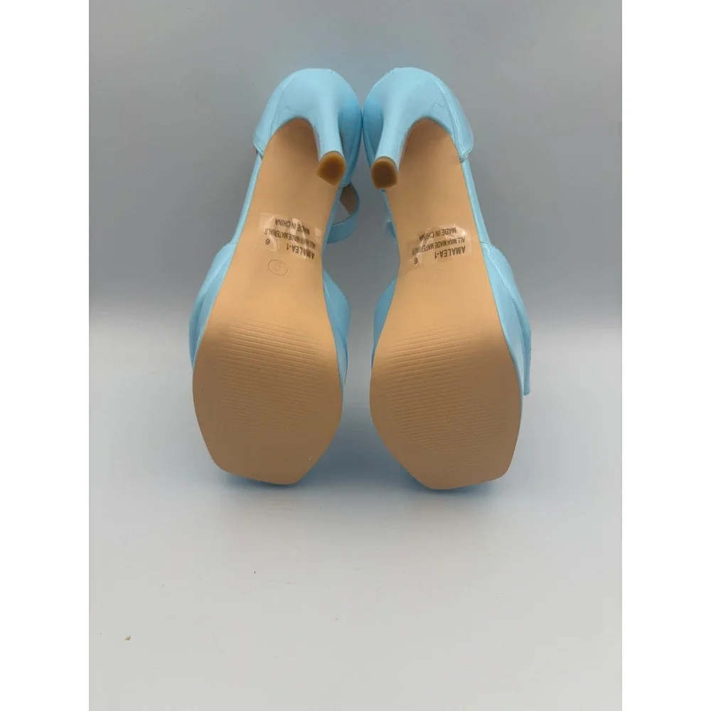 Kayleen by Los Angeles Amalea-1 Light Blue Patent Platform Ankle Strap Heels 6